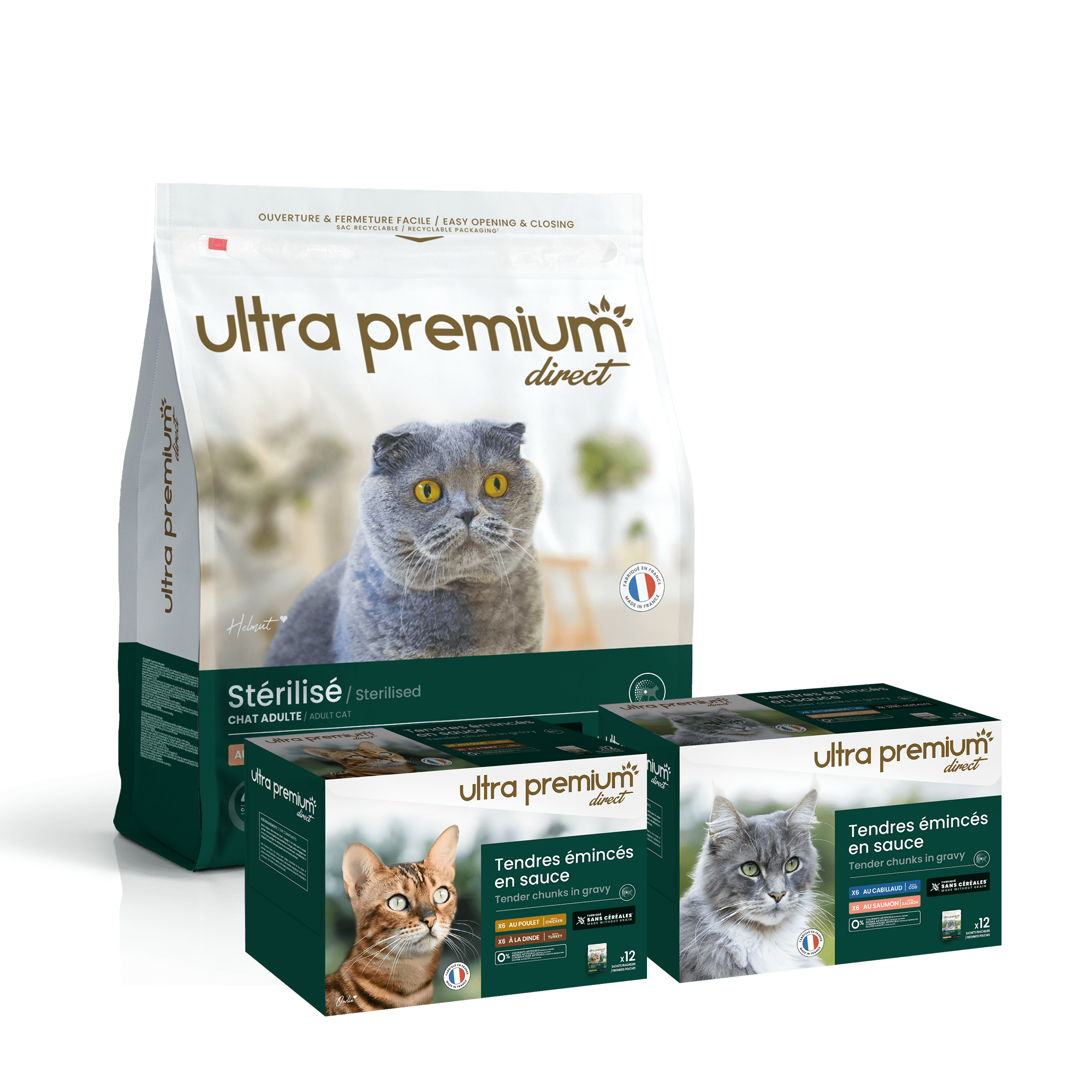 Pack bi-nutrition : croquettes chat au saumon et sachets fraîcheur ...