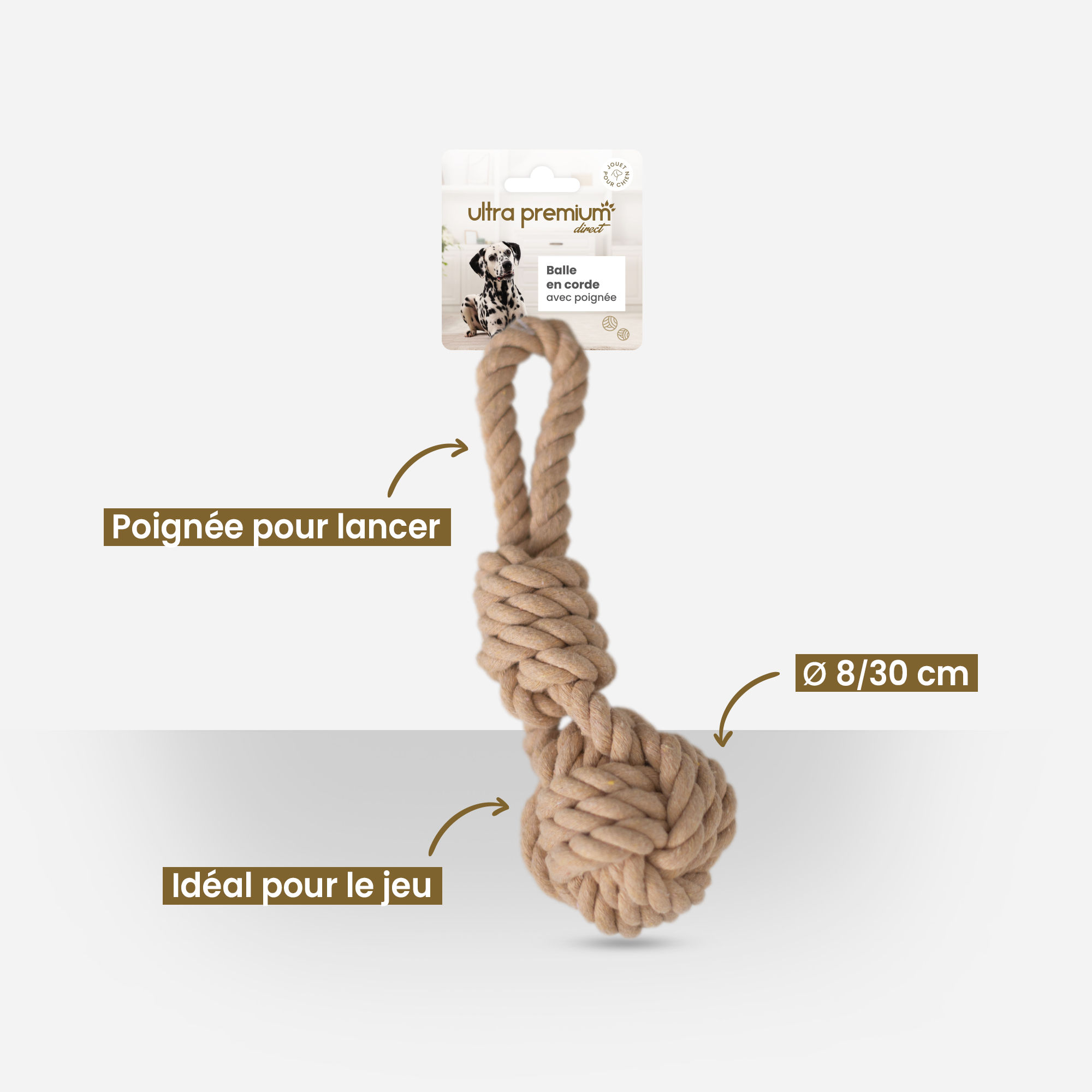 Balle en corde avec poignée Jouet pour chien Ultra Premium Direct