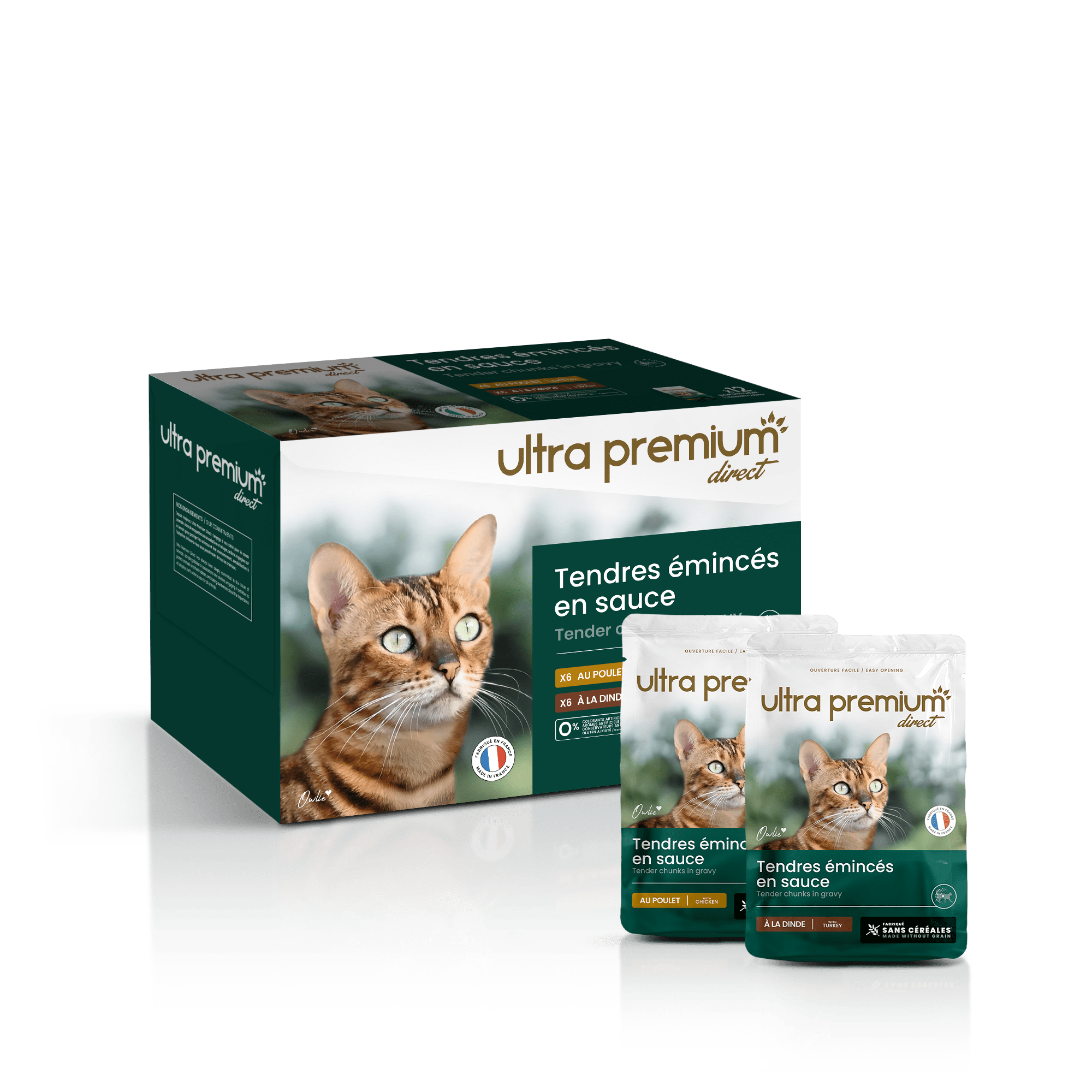 Sachets Fraîcheur pour Chat Sans Céréales - Tendres Emincés en Sauce Poulet / Dinde