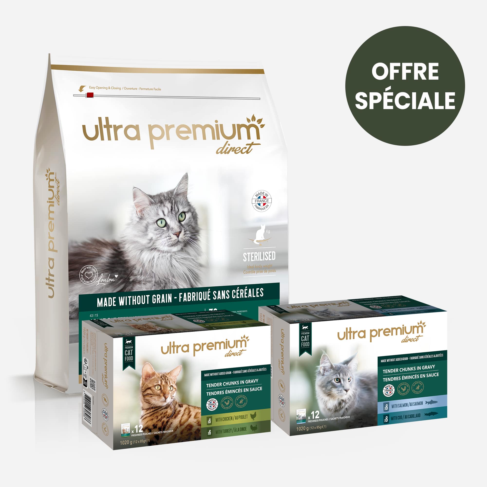 Sachets Fraicheur Chat Sans Céréales - Emincés en Gelée au Poulet - Ultra  Premium Direct