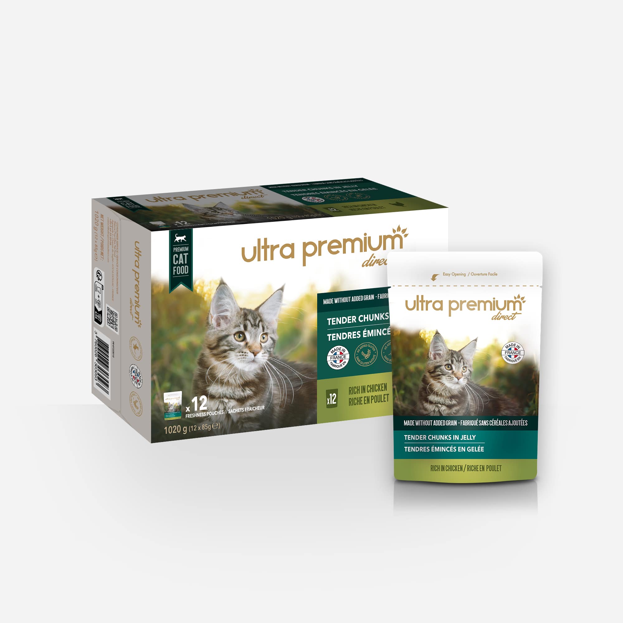 Pack bi-nutrition : 3 kg croquettes chat adulte activité normale et chaton  + 12 boîtes de mousse sans céréales