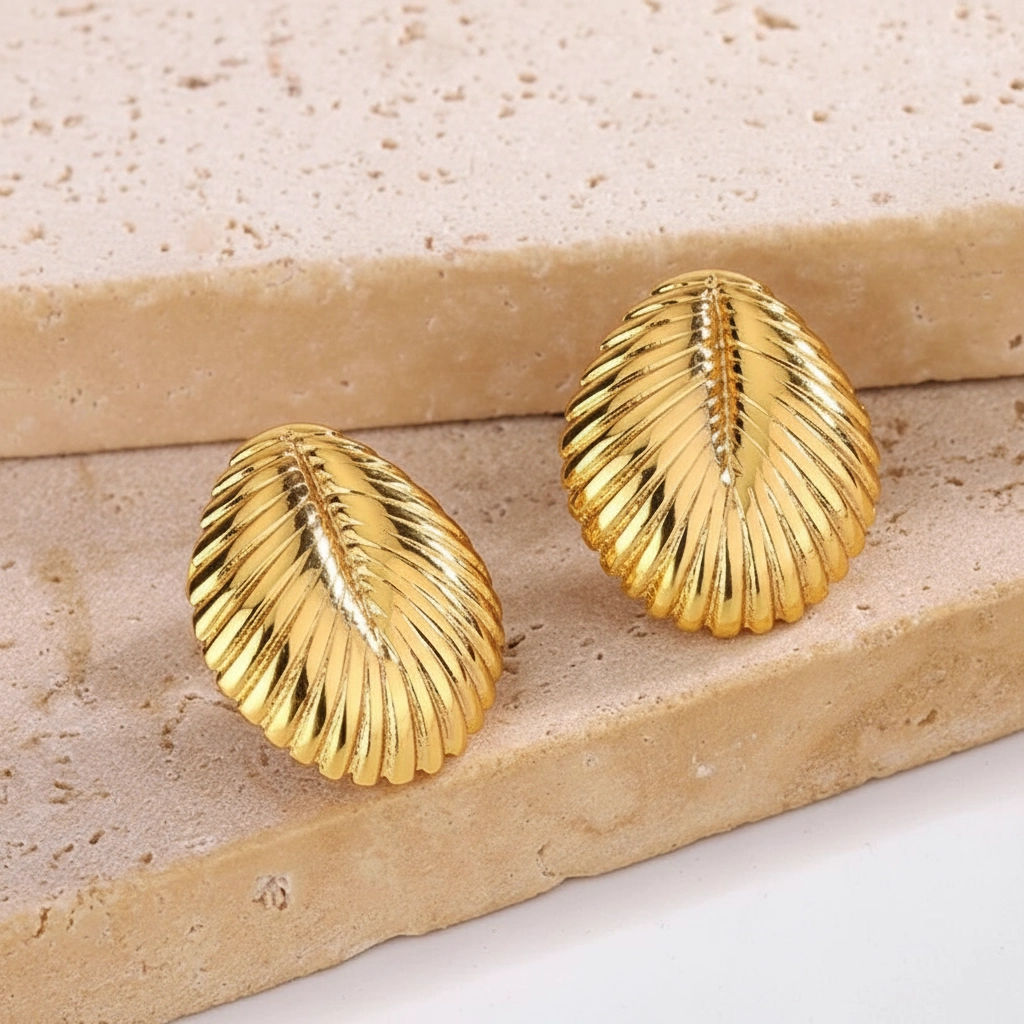 Gold Scallop Shell Stud Earrings
