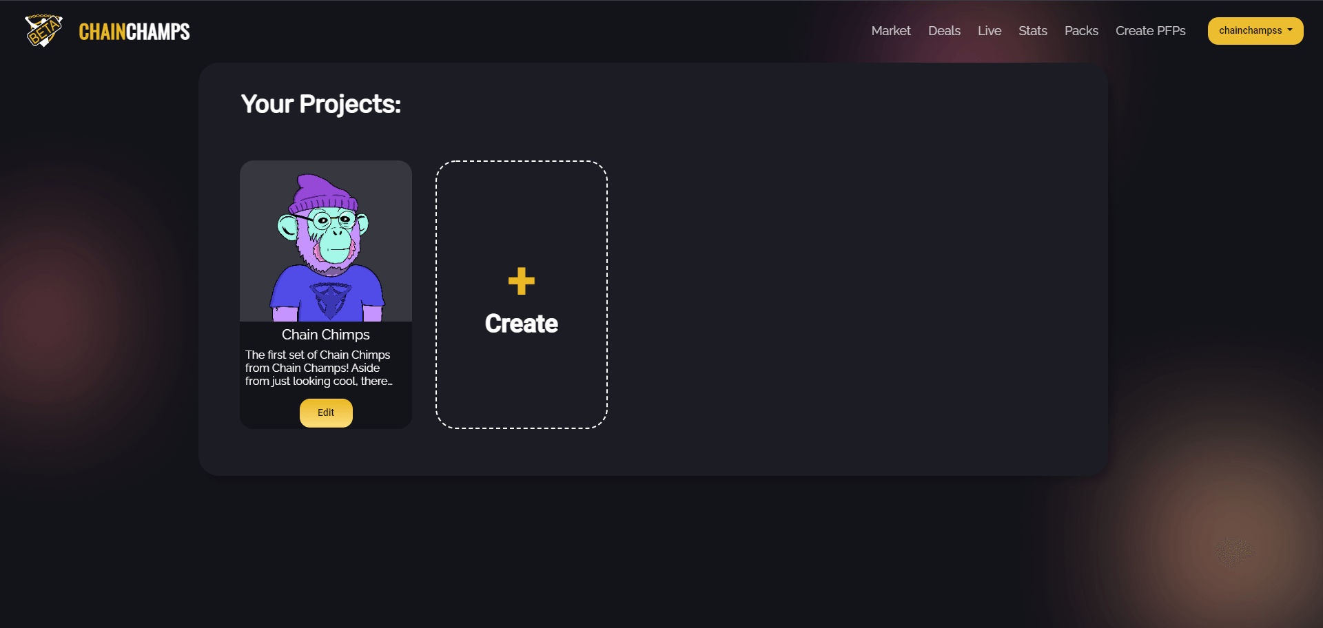 PFP Maker create project button