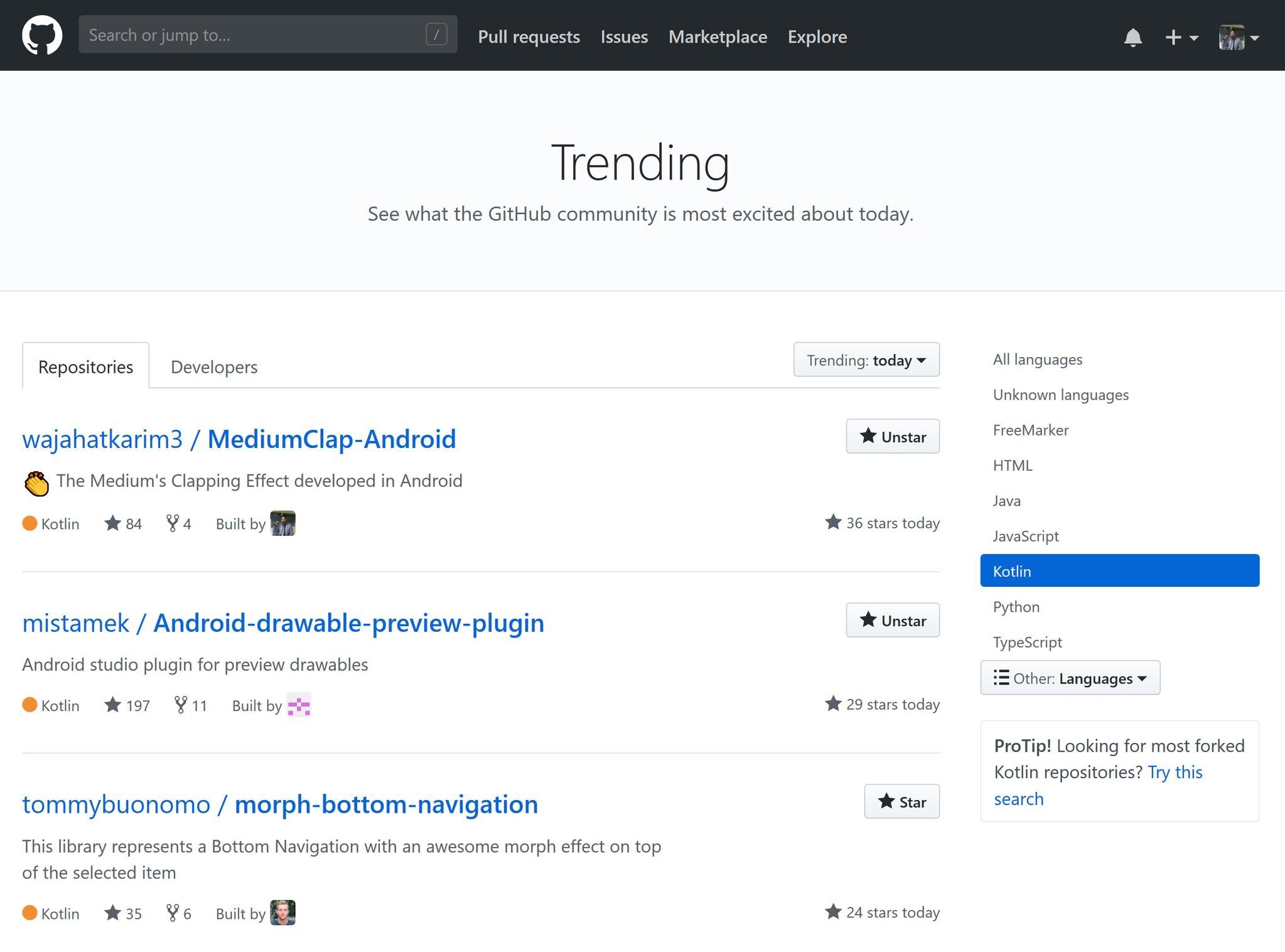 MediumClap-Android is on #1 on GitHub Trending in Kotlin Language