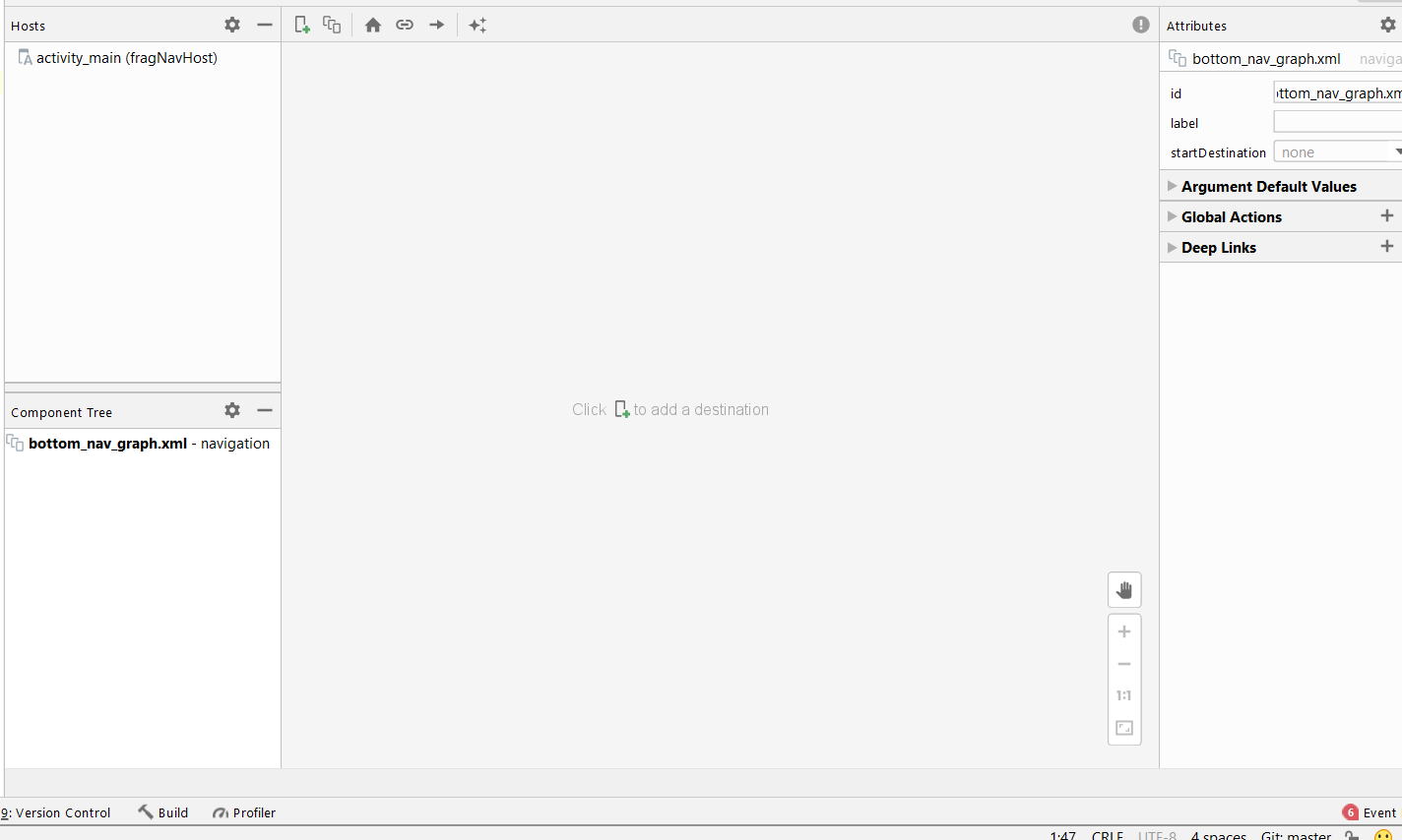 Empty Navigation Editor Design View in Android Studio