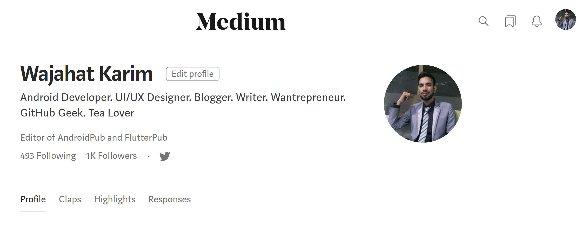 Yay! It shows **1K Followers **on [my profile](https://medium.com/@wajahatkarim3)