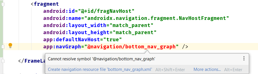 The error in the activity_main.xml after adding NavHostFragment