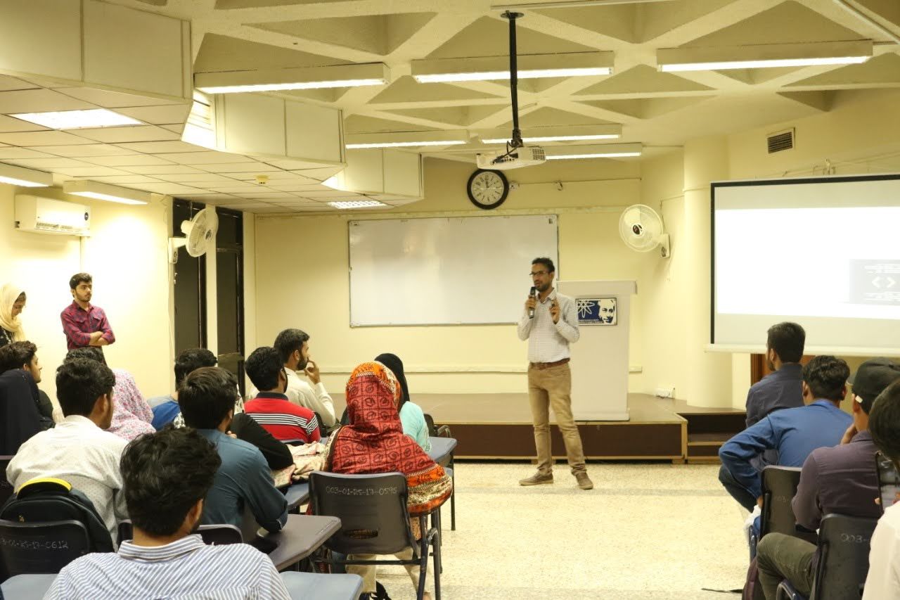 Me, giving a  talk at DSC SZABIST Chapter Launch