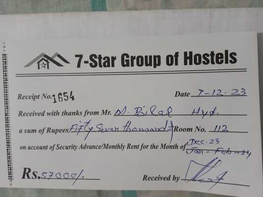 Hostel Reciept