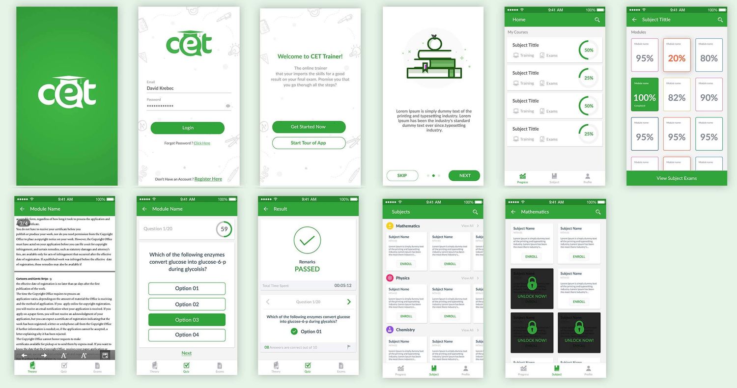 Some Screens of CET App