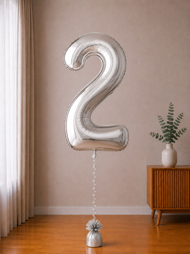 Foil balloon figure "Number" silver metallic from 0 to 9
