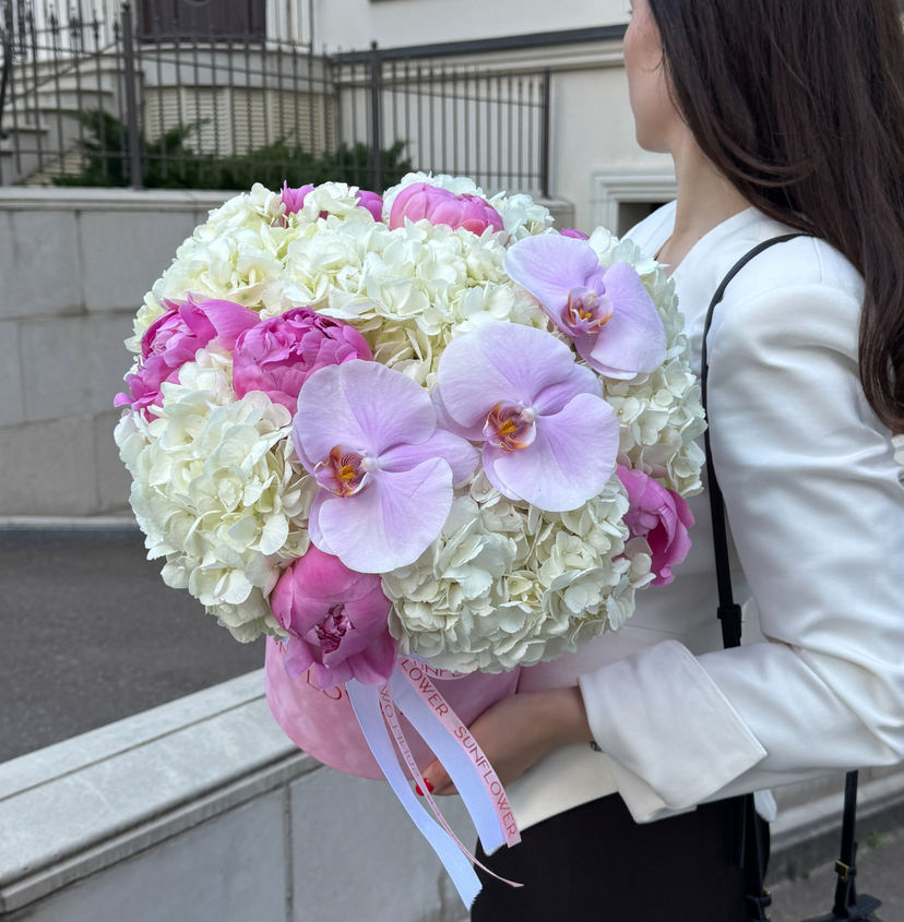 Peony, Hydrangea & Orchid Arrangement
