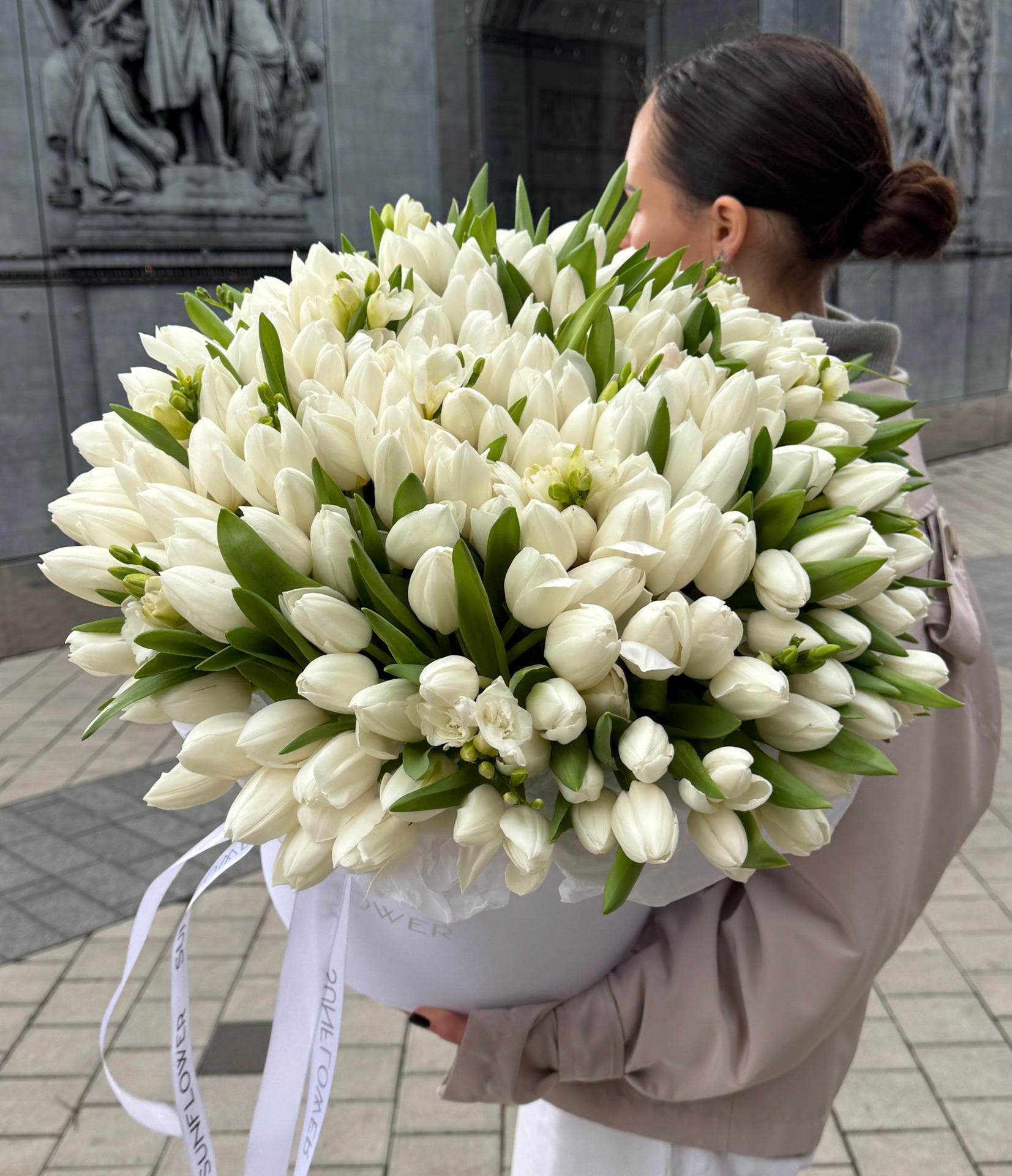 Box S with tulips and freesia