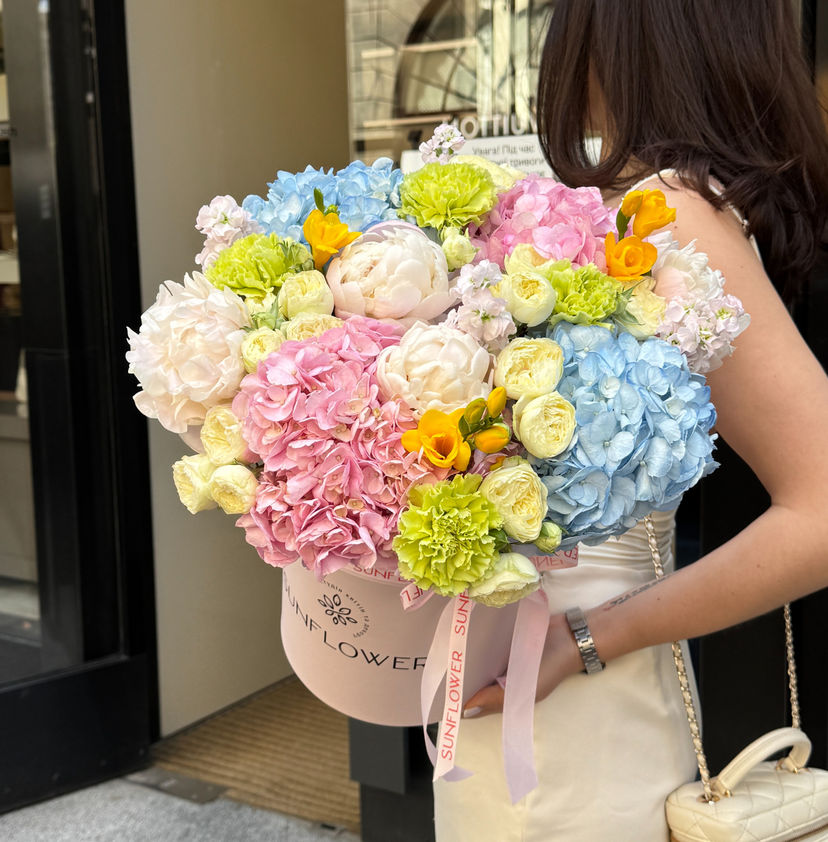 Hydrangea & mix Peony Arrangement in a Box