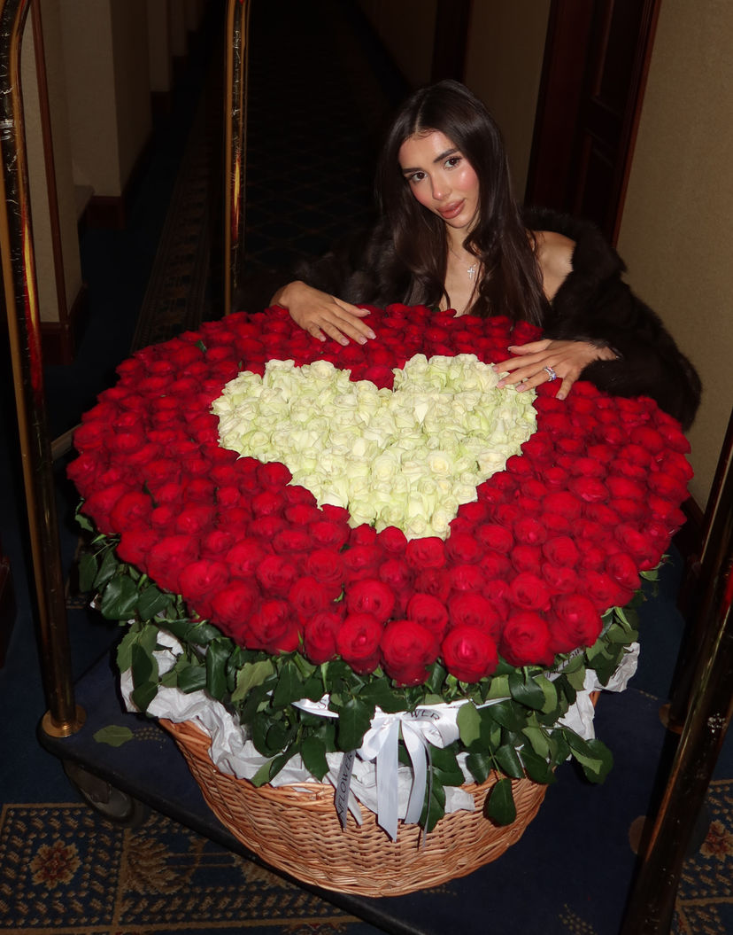 Luxurious Basket XL "Heart" red and white