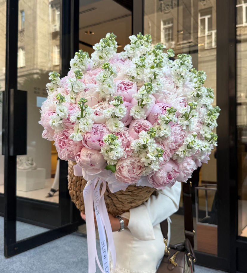 Peony & Matthiola Basket Arrangement