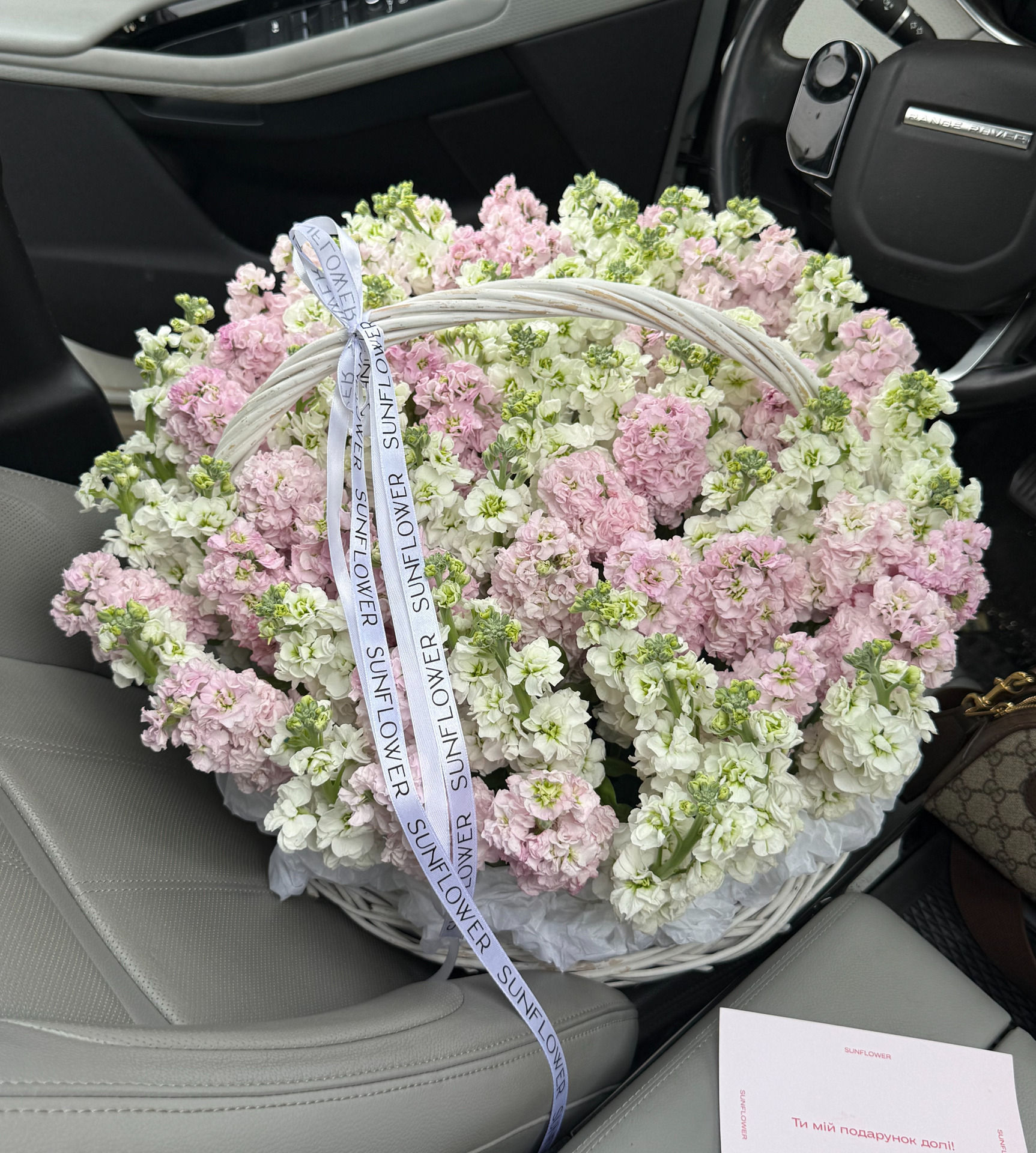 White & Cherry Matthiola Basket