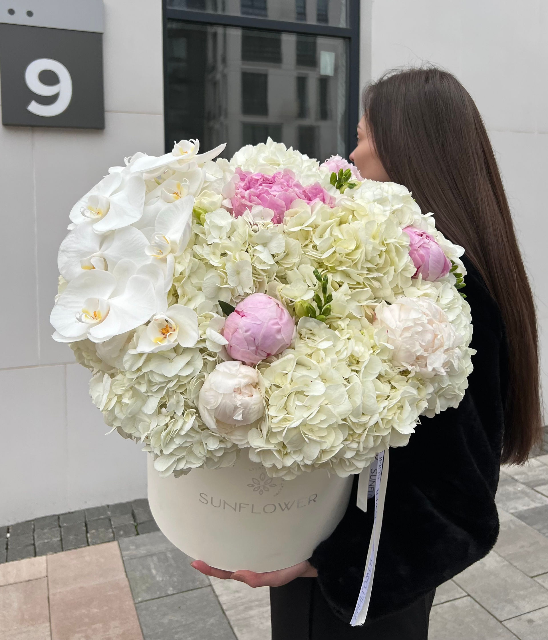 Box S with peonies and orchid