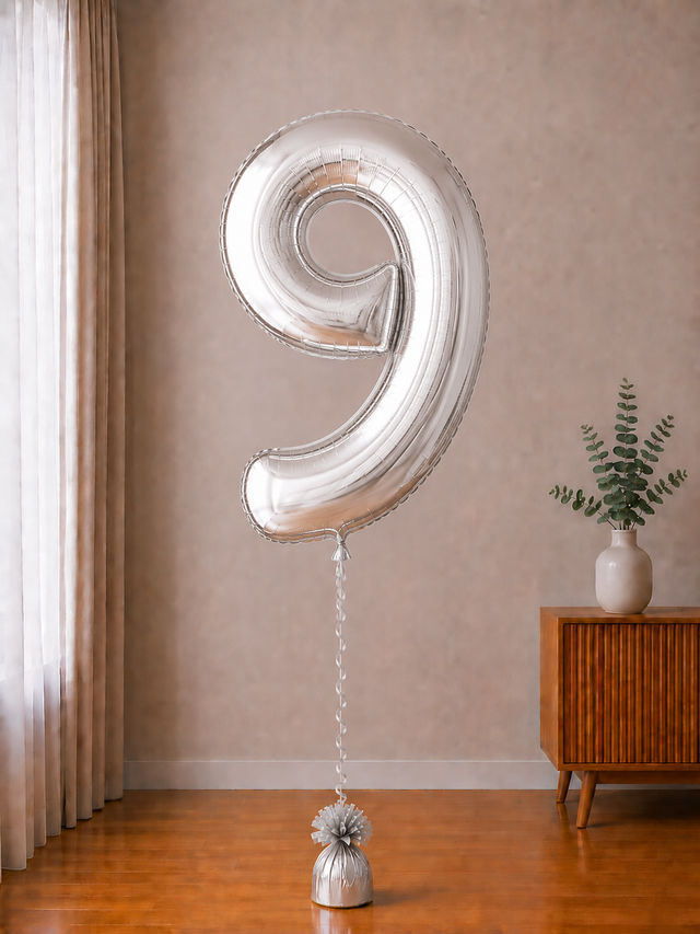 Foil balloon figure "Number" silver metallic from 0 to 9