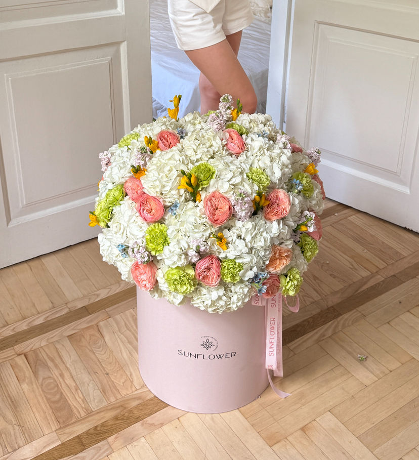 Hydrangea & Rose Arrangement in a Box