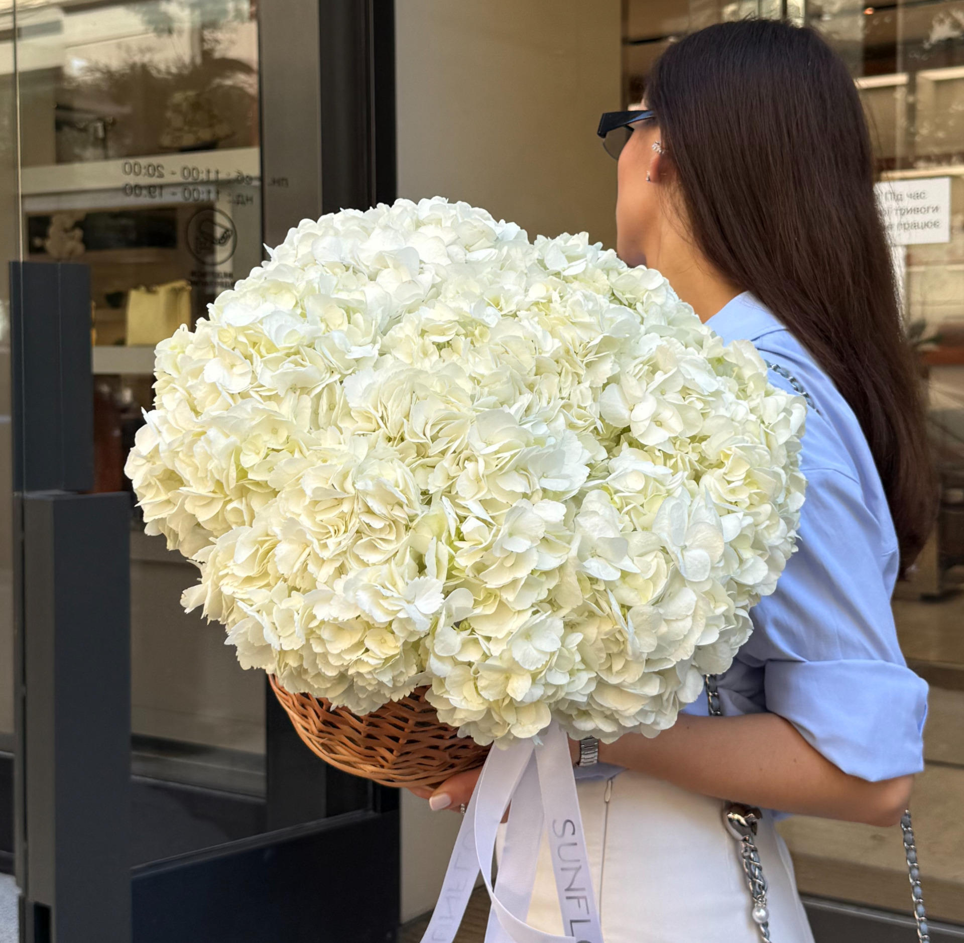 White Hydrangea Basket Arrangement