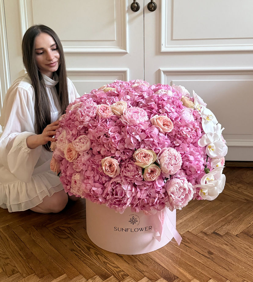 Hydrangea, Peony & Orchid Luxury Box Arrangement