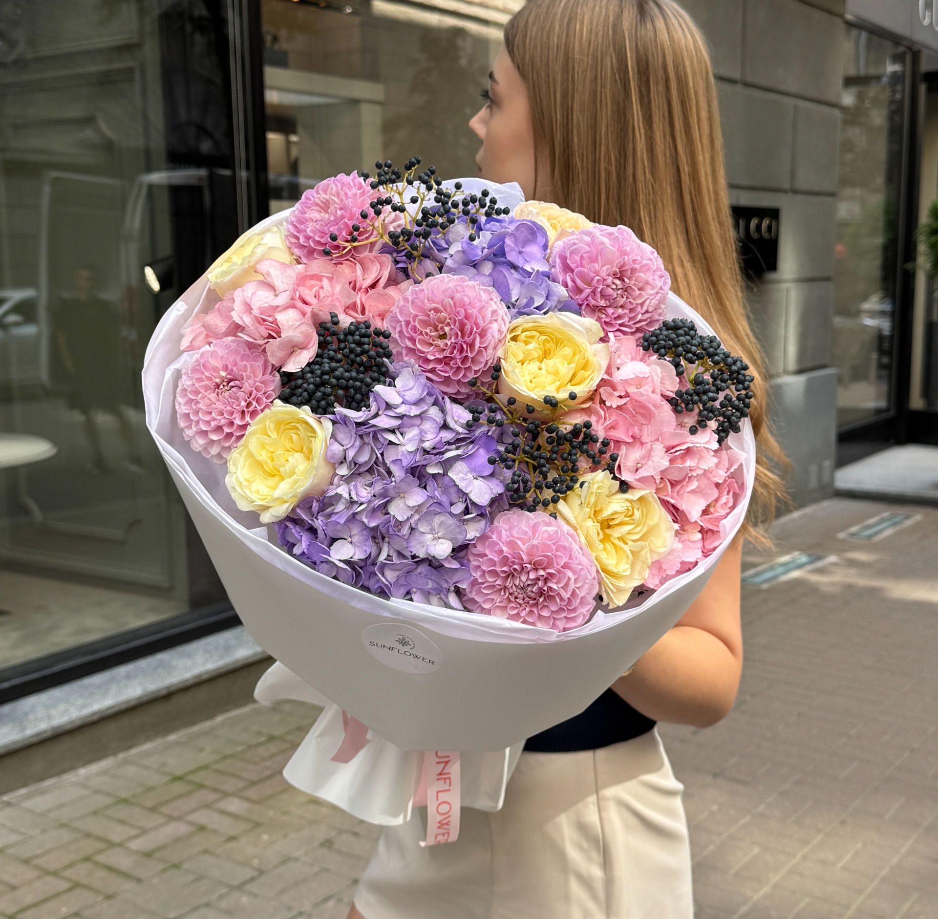 Bouquet with Dahlias, Hydrangea & Peony Roses
