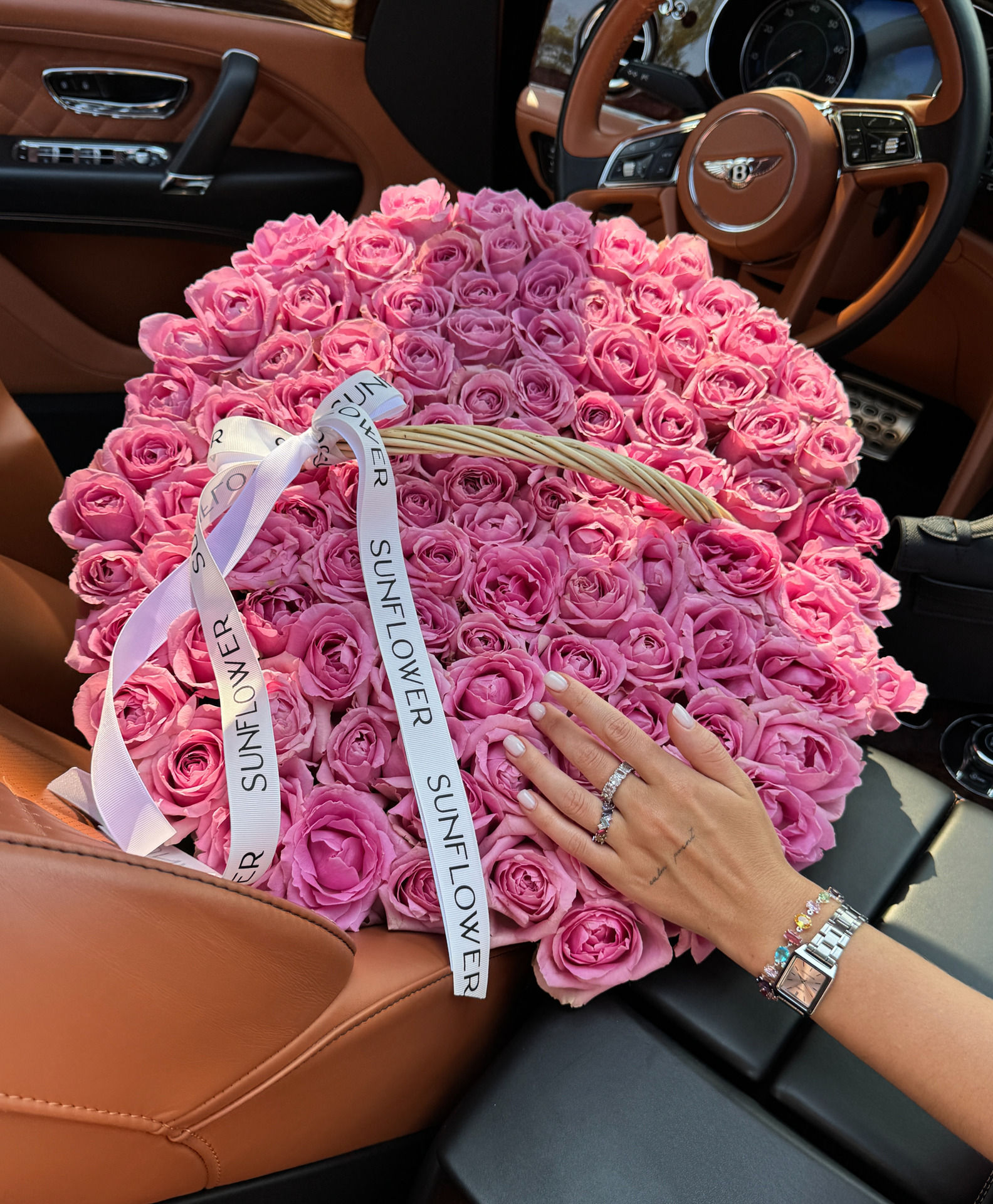 101 Pink Wham Roses in a Basket