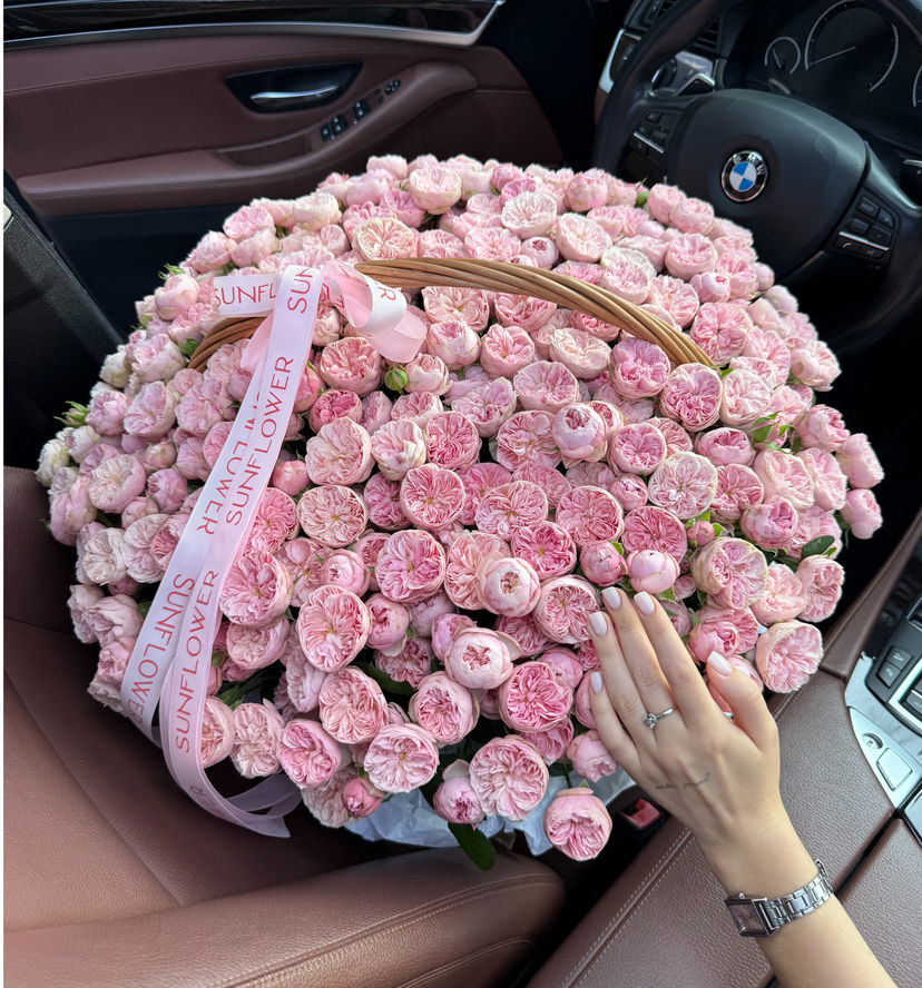 85 Royal Blu Charm Peony Roses in a Basket