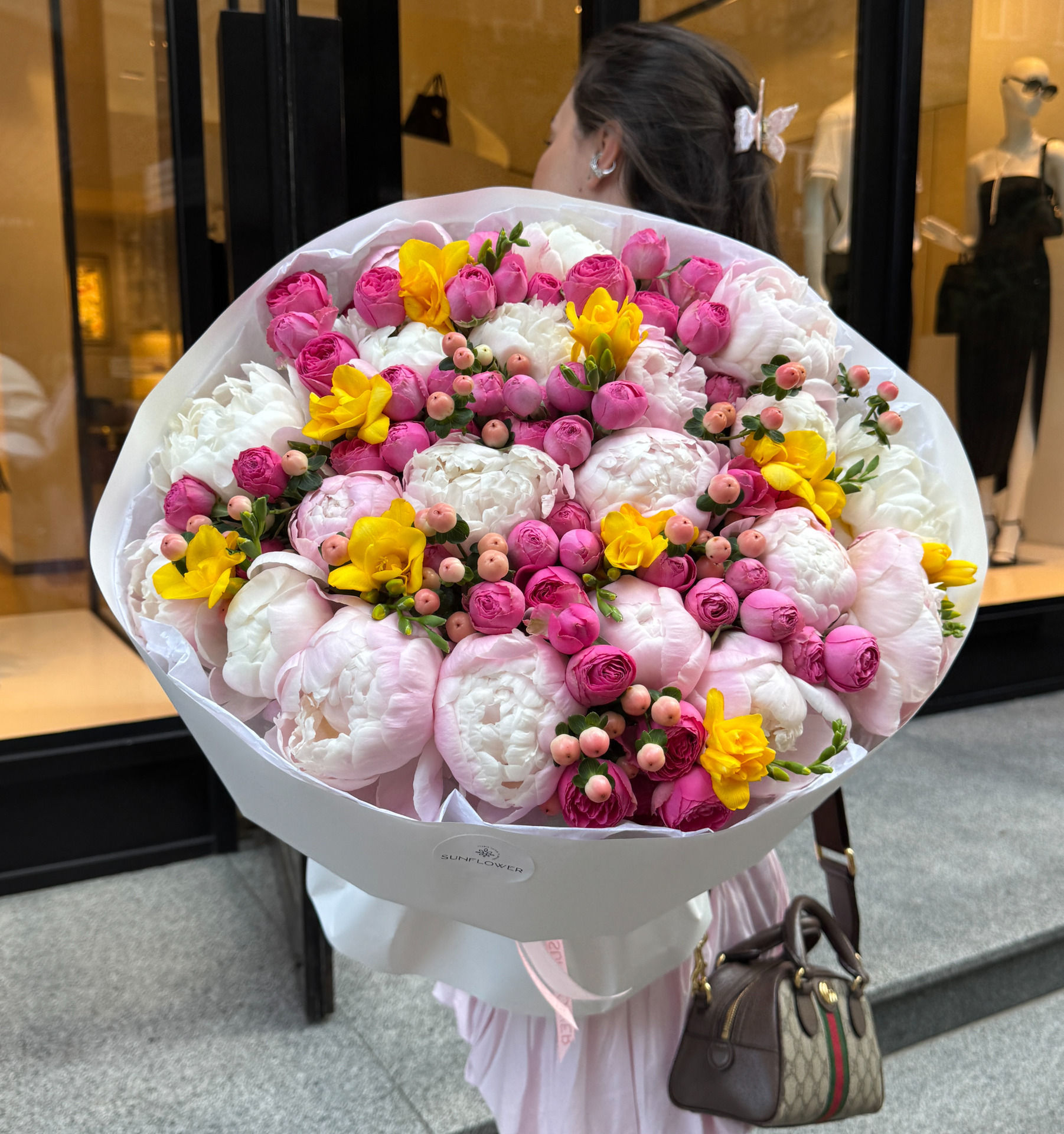 Peony, Rose & hypericum Bouquet