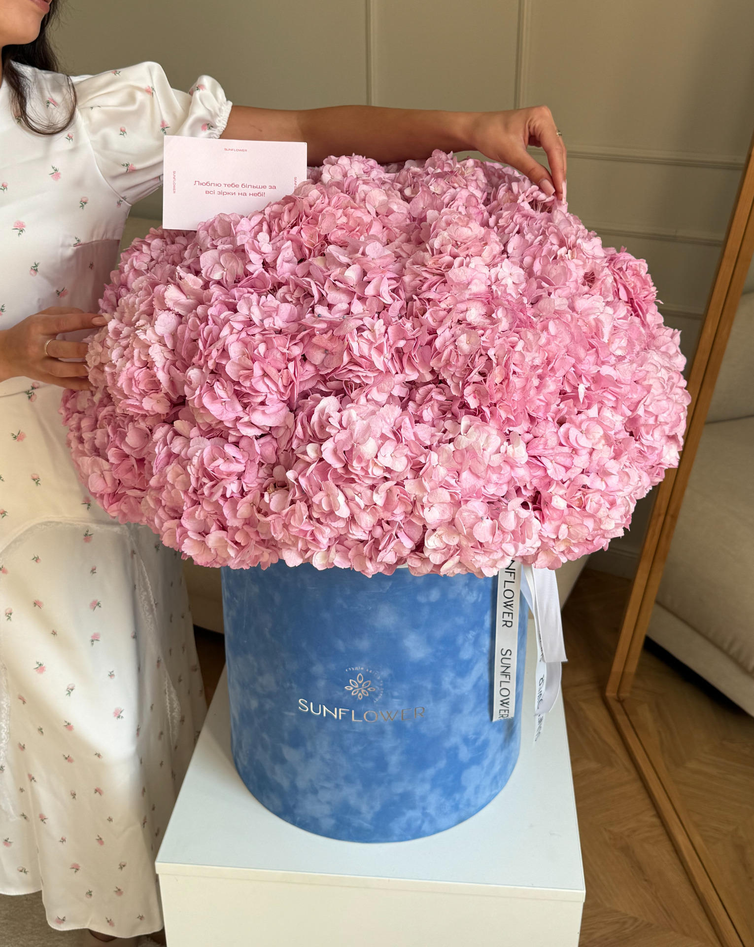Pink Hydrangeas in a Box