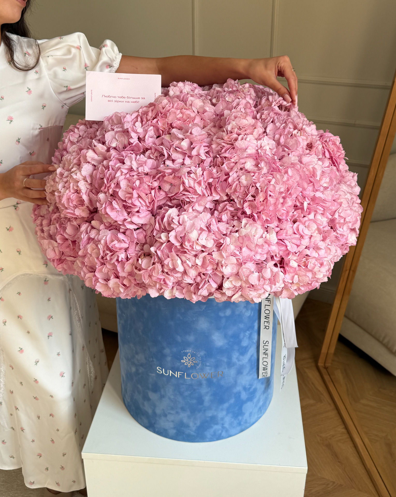 Pink Hydrangeas in a Box
