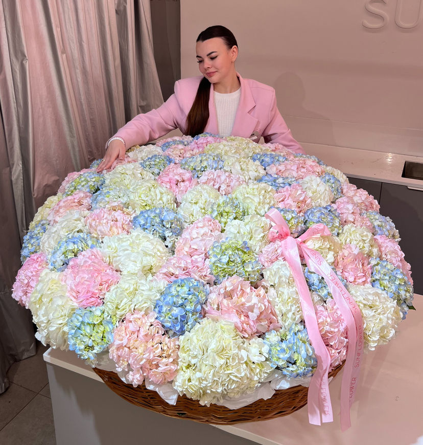 Basket of mixed hydrangeas