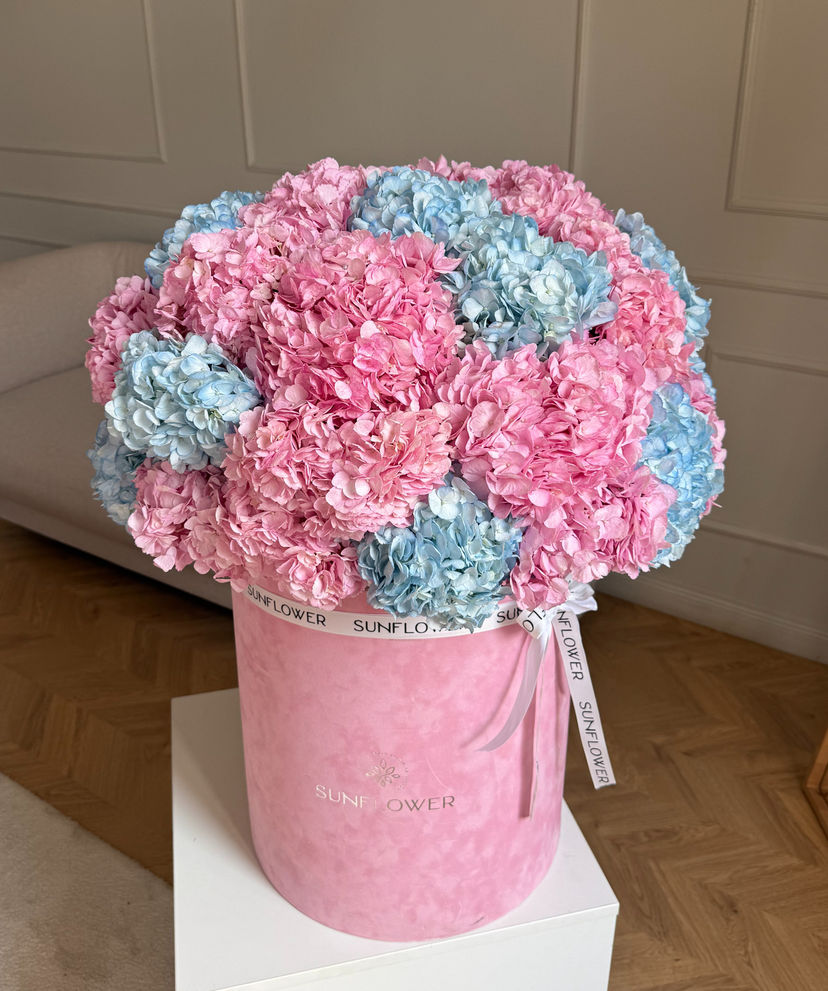 Pink & Blue Hydrangeas in a Box