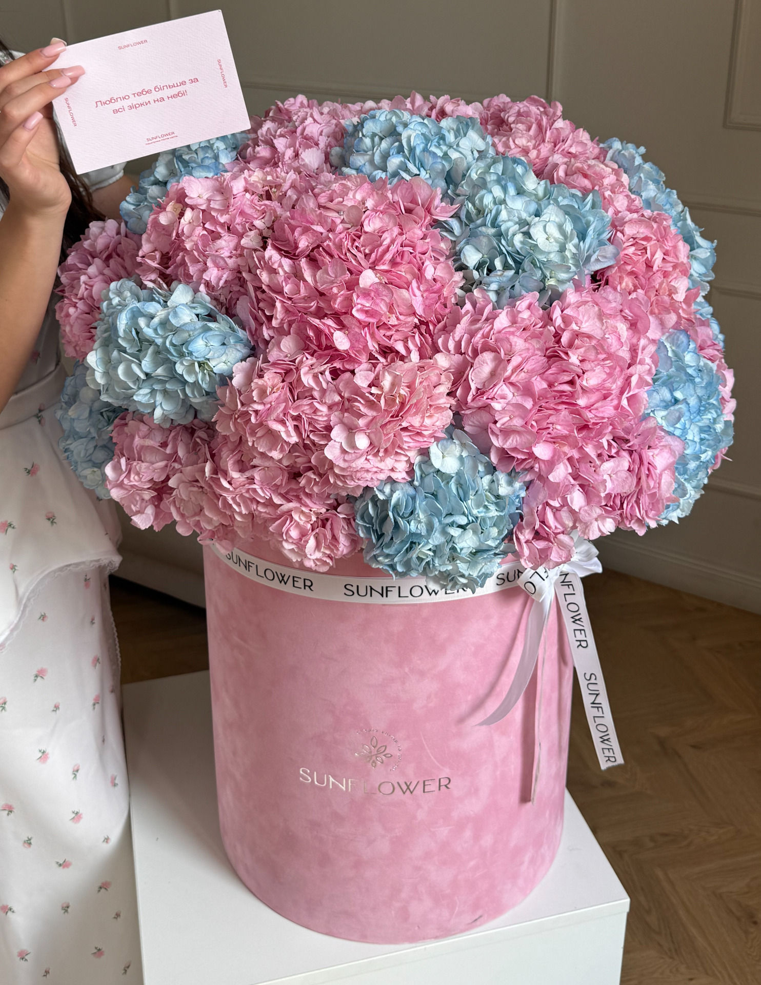Pink & Blue Hydrangeas in a Box