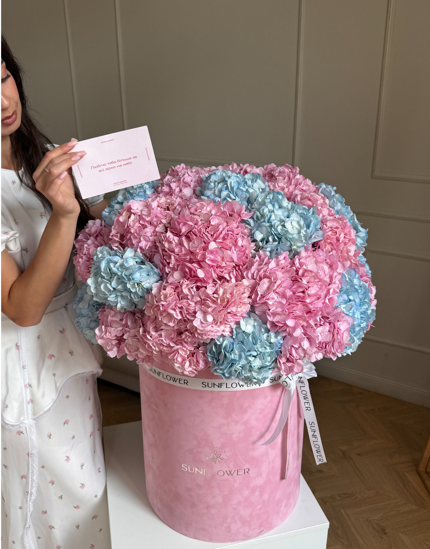 Pink & Blue Hydrangeas in a Box