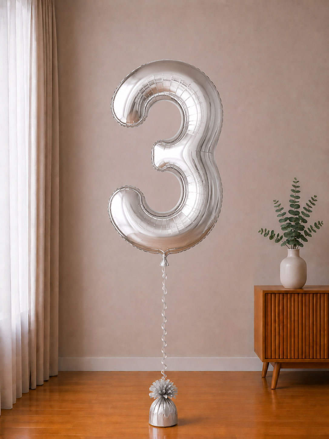 Foil balloon figure "Number" silver metallic from 0 to 9