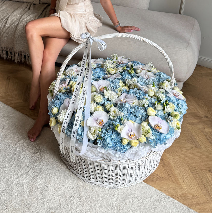 XL Flower Basket with Hydrangeas & Orchids