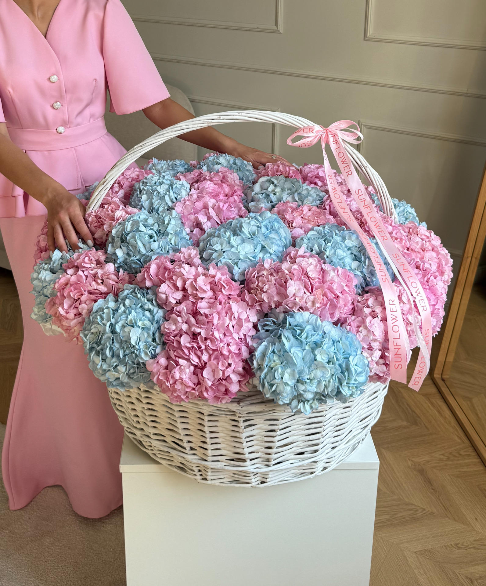 XL Basket of Pink & Blue Hydrangeas