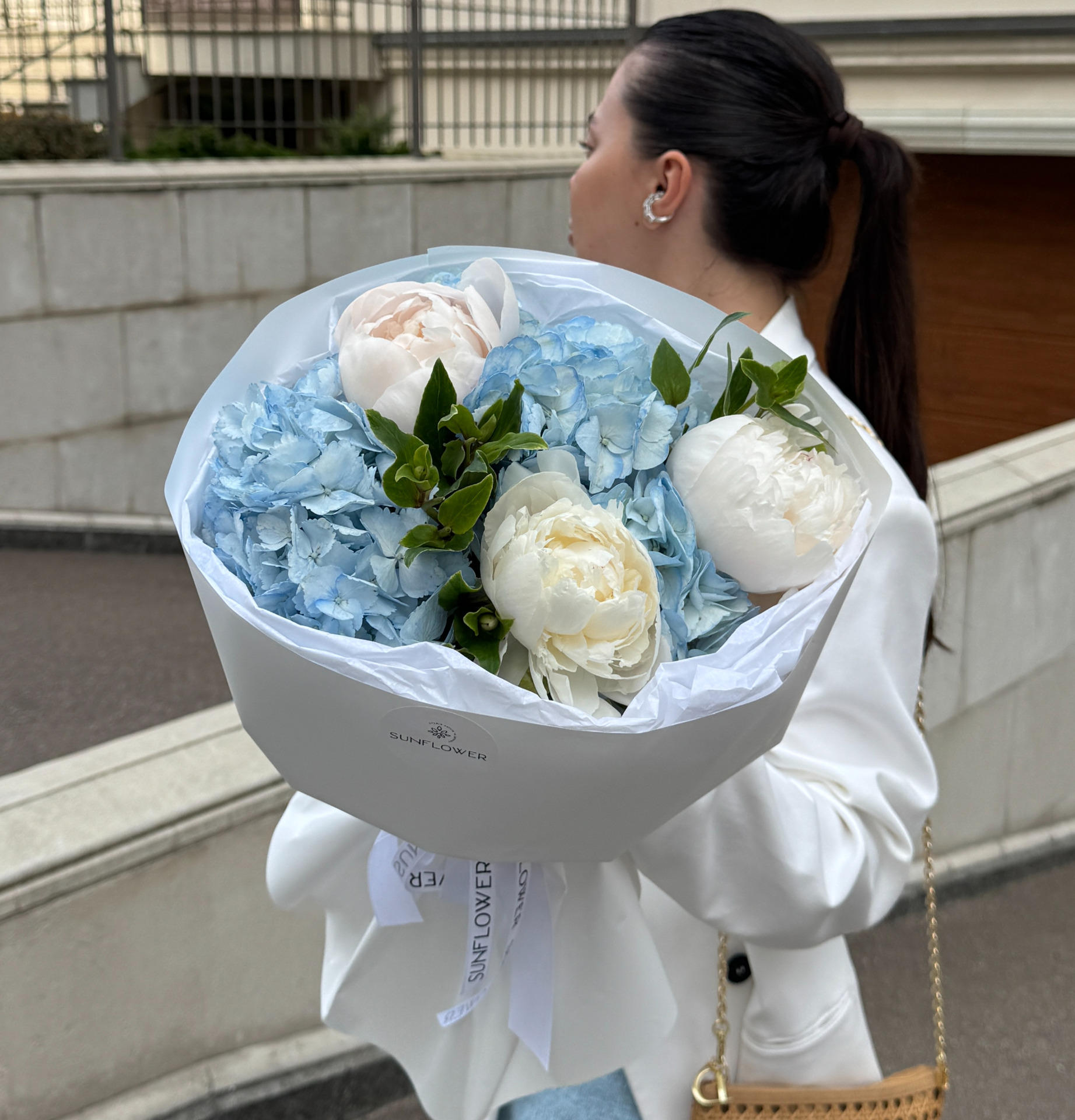 Peony & Blue Hydrangea Bouquet S