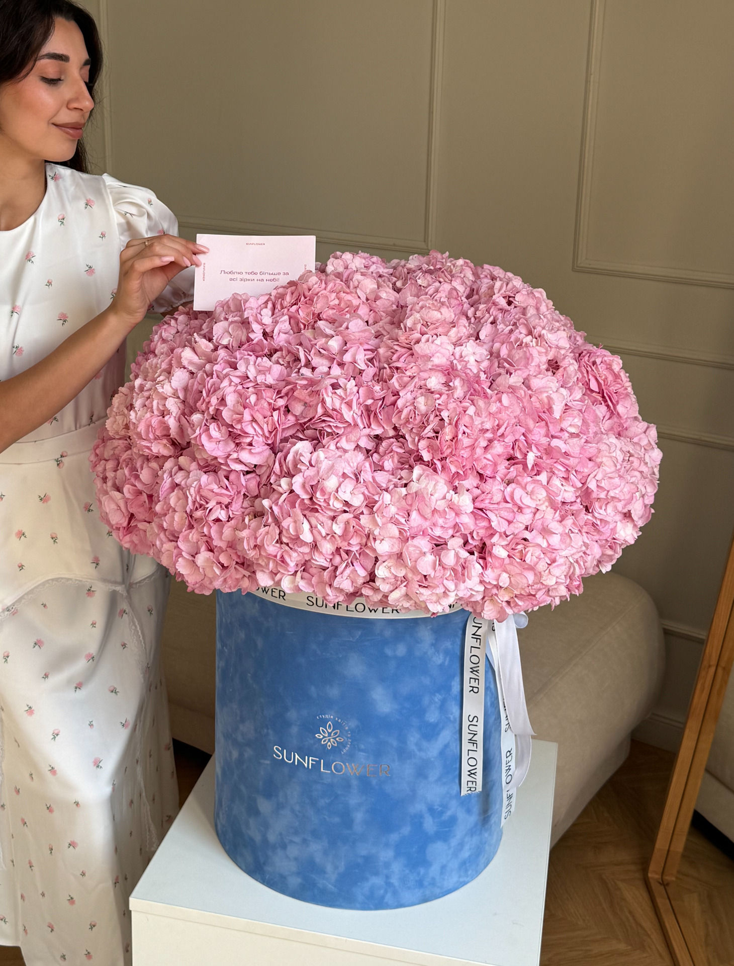 Pink Hydrangeas in a Box