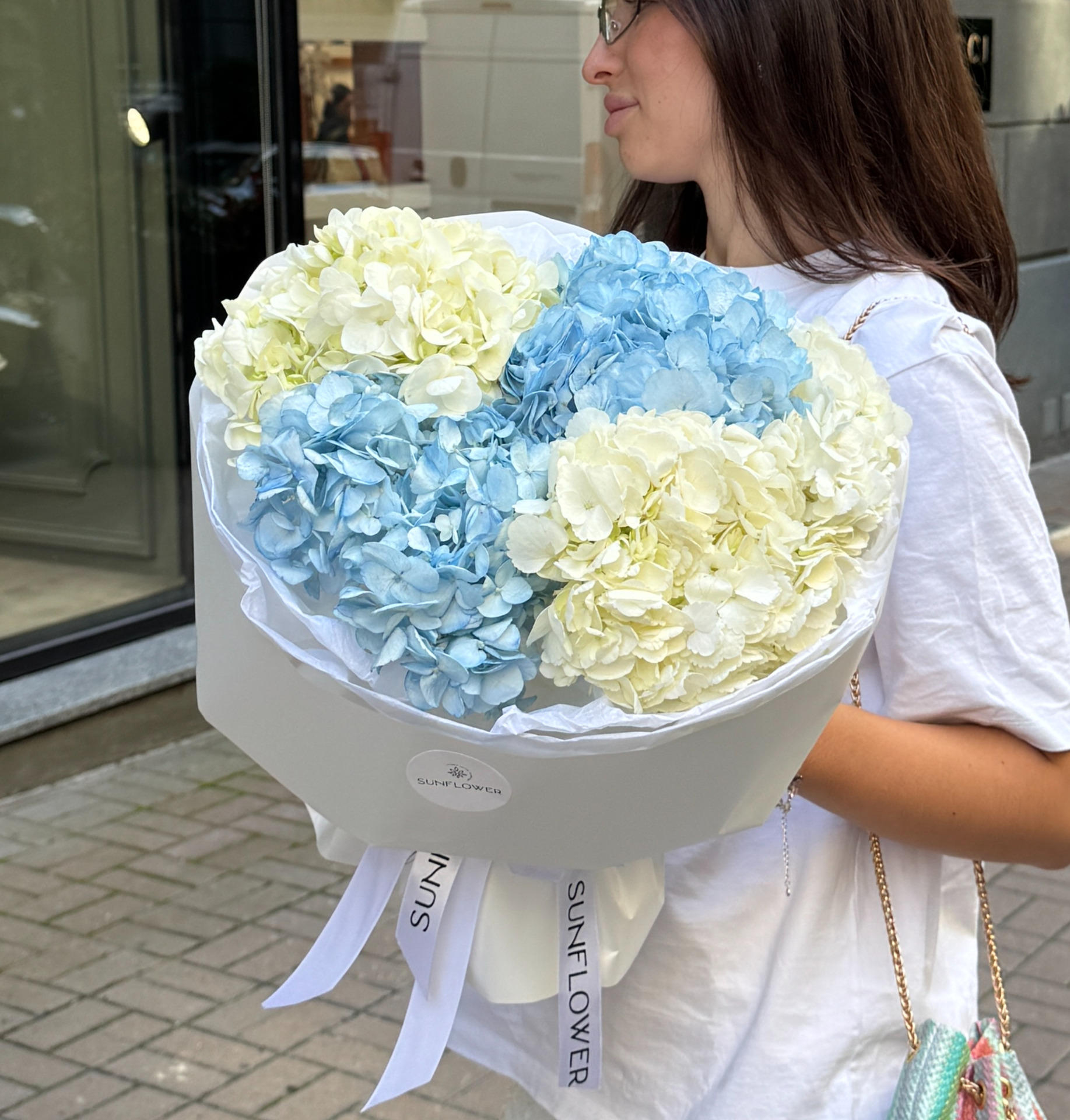 White & Blue Colombian Hydrangea Bouquet