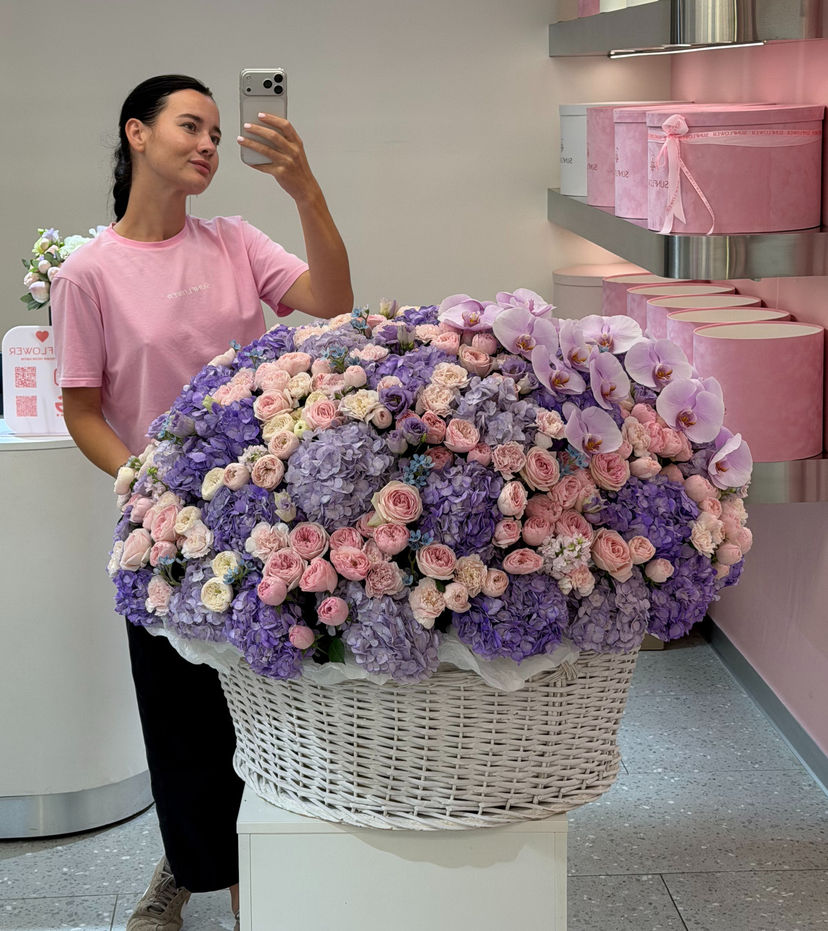 XL Basket Arrangement with Hydrangeas, Roses & Orchids