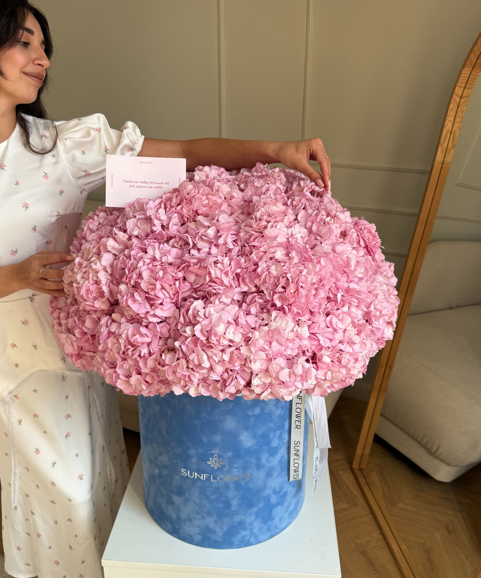 Pink Hydrangeas in a Box