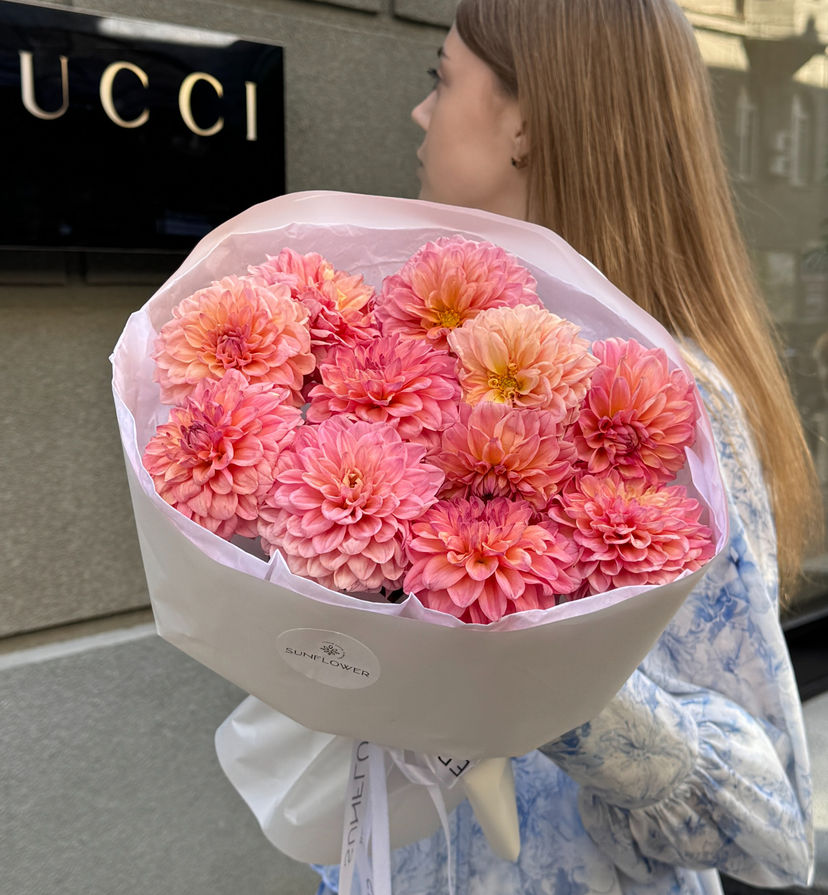 Dahlias in a pink-peach palette