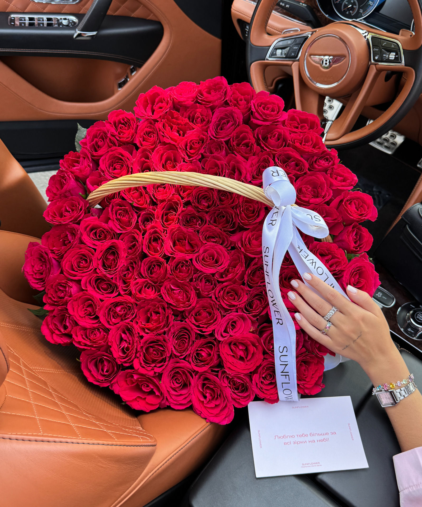 101 Madam Cerise Roses in a Basket