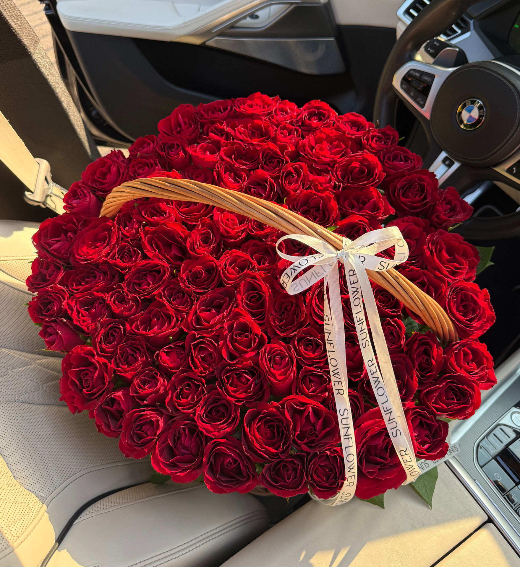 101 Red Roses Madam Red in a Wicker Basket