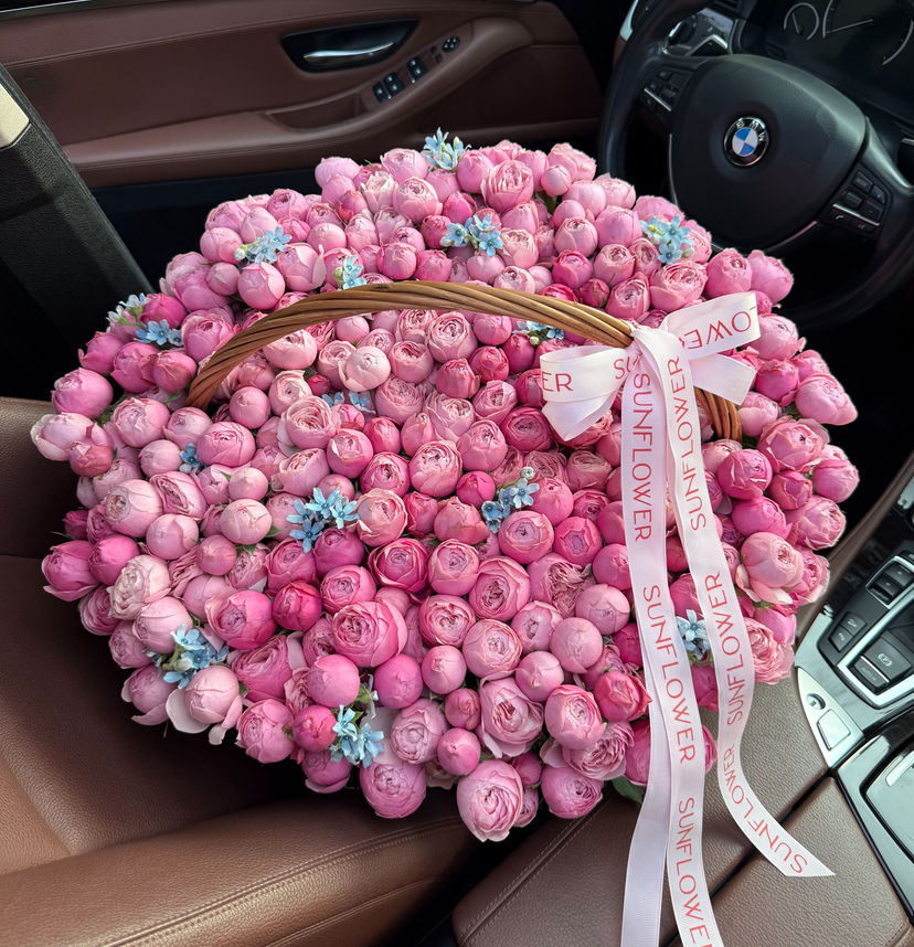 Basket of 85 Silva Pink Roses & Oxypetalum