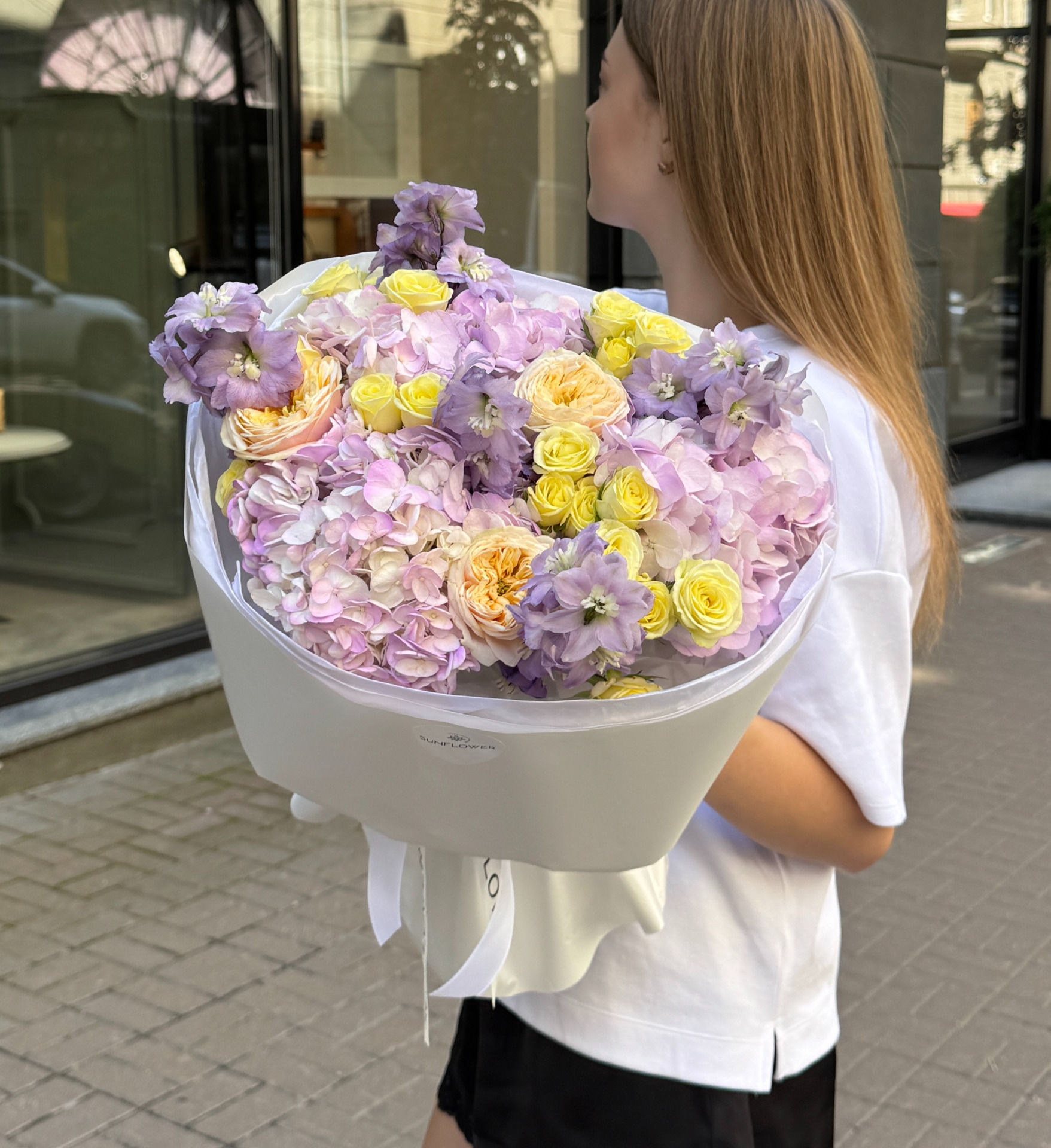 Lavander Hydrangea Bouquet with Roses & Delphinium