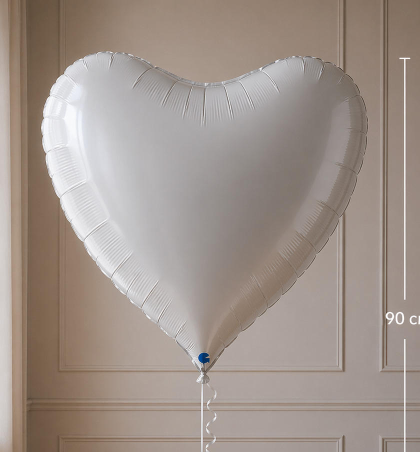 Foil balloon figure "Heart white satin"